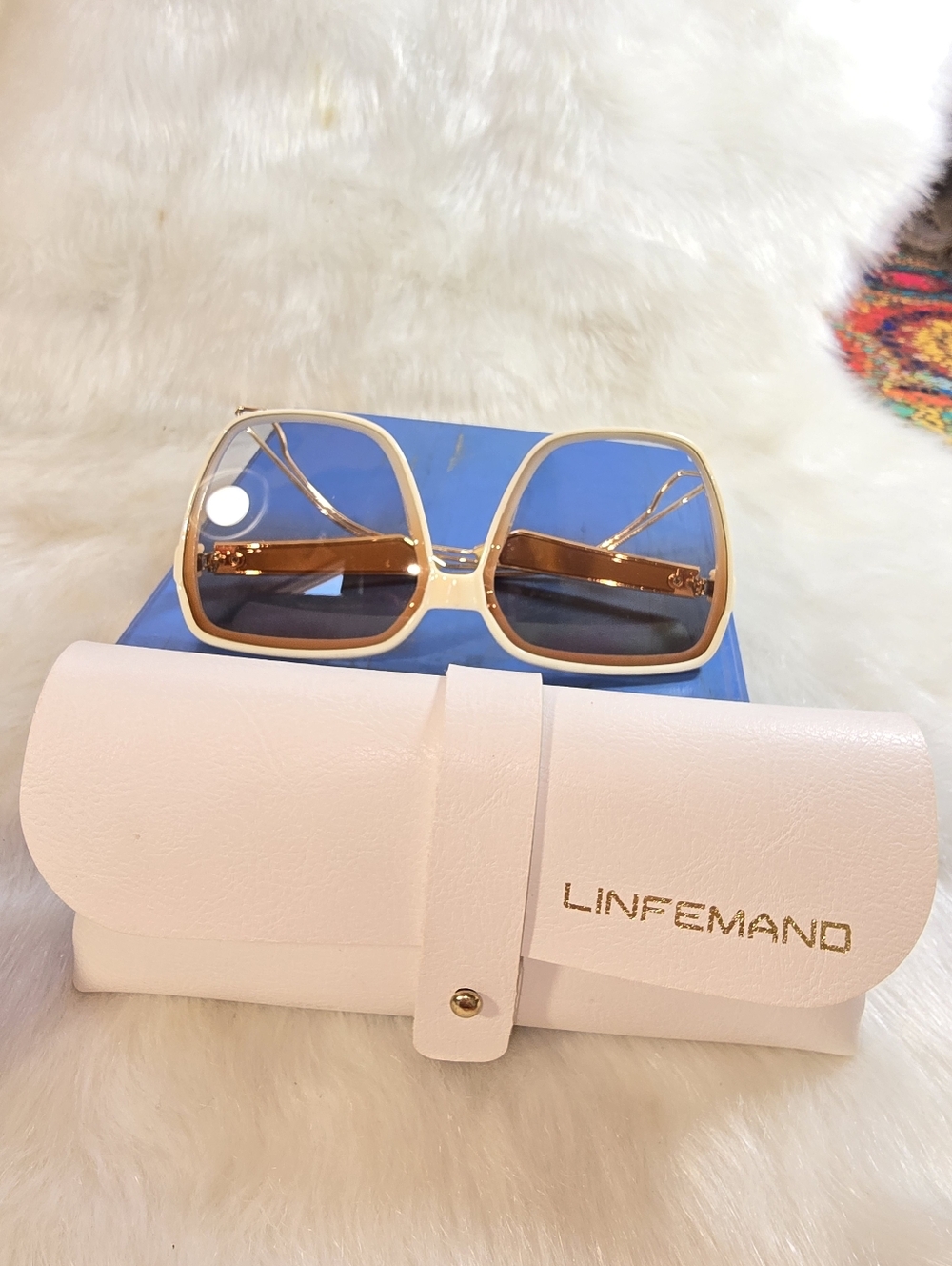 Linfemand Cream Oversized Square Women’s Sunglasses - Picture 6 of 6
